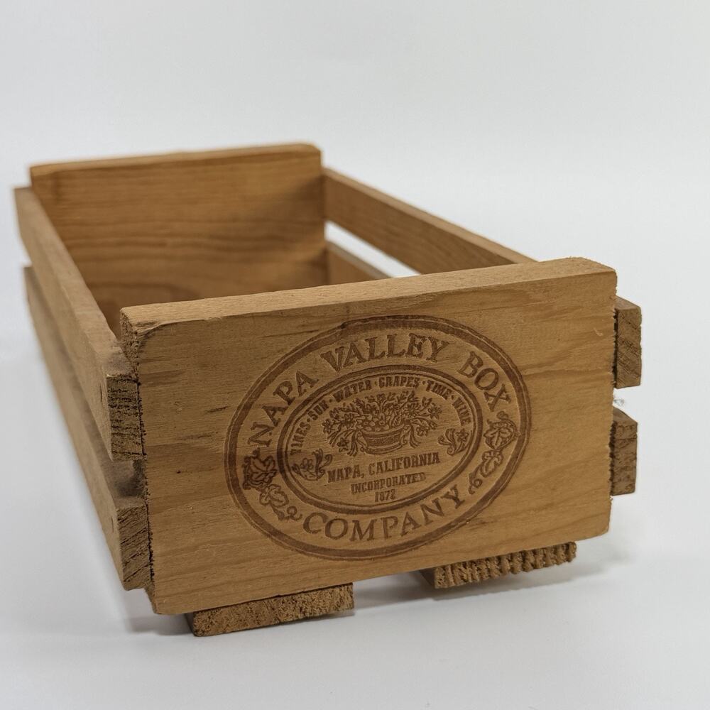 Vtg Napa Valley Audio Cassette Crate Holder Storage 10-12 Cassettes Wood 10"